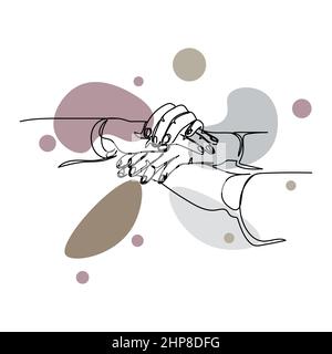 Vector abstract continuous one single simple line drawing icon of   business team showing unity with their hands together group of people in silhouette sketch. Perfect for greeting cards Stock Vector