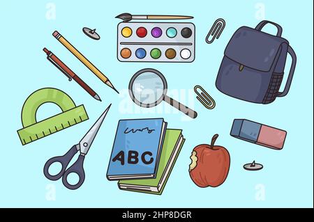 Colorful set of school supplies for pupil Stock Vector