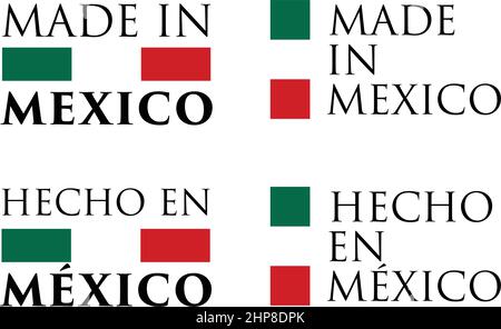 Simple Made in Mexico (and Spanish translation) label. Text with national colors arranged horizontal and vertical. Stock Vector