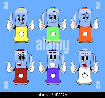 Food Blender making thumbs up sign with two hands as a cartoon character with face. Stock Vector