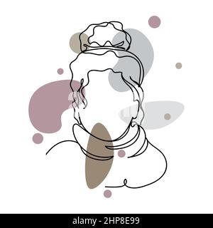 Vector abstract continuous one single simple line drawing icon of beautiful abstract woman face in silhouette sketch. Perfect for greeting cards Stock Vector