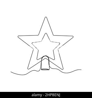 Vector continuous one single line drawing icon of christmas tree star in silhouette on white background. Linear stylized. Stock Vector