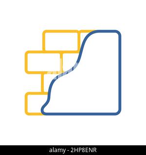 Brick wall with plaster or plastering icon Stock Vector