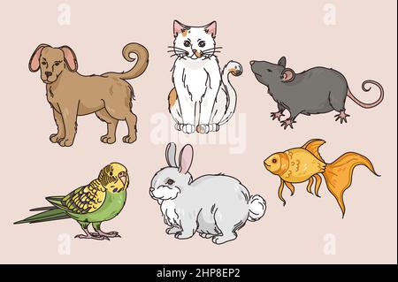 Collection of various pets or domestic animals Stock Vector