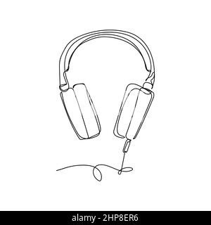 Vector continuous one single line drawing icon of headphones in silhouette on white background. Linear stylized. Stock Vector