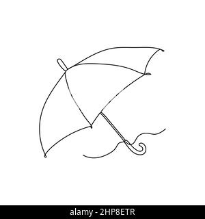 Vector continuous one single line drawing icon of open umbrella in silhouette on white background. Linear stylized. Stock Vector