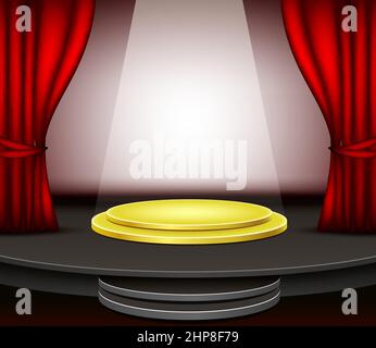 Background stage podium with red curtains Stock Vector