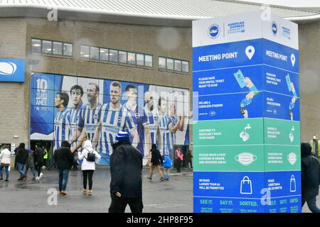 Brighton, UK. 19th Feb, 2022. Fans start to arrive at the ground before the Premier League match between Brighton & Hove Albion and Burnley at The Amex on February 19th 2022 in Brighton, England. (Photo by Jeff Mood/phcimages.com) Credit: PHC Images/Alamy Live News