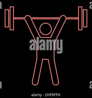 Neon man uping weight red color vector illustration image flat style Stock Vector