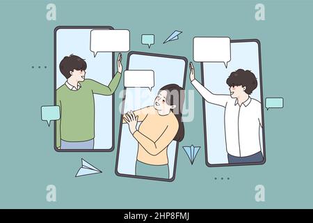 People communicate text online on cellphone devices Stock Vector
