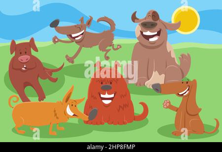 happy cartoon dogs animal characters group Stock Vector