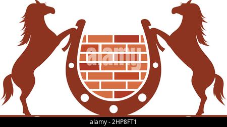 standing horse with horse shoe wall brick  icon vector illustration design Stock Vector