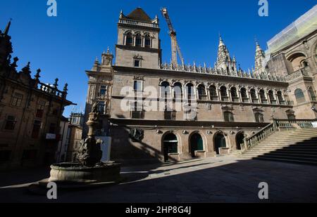 Galicia, Santiago de Compostela, Romanesque facade of the cloister of the cathedral of Santiago de Compostela in the Plaza de Platerias Stock Photo