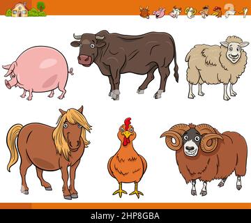 cartoon farm animals comic characters set Stock Vector