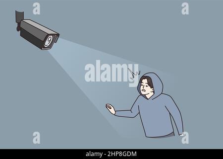 Modern camera detect criminal in light moving Stock Vector