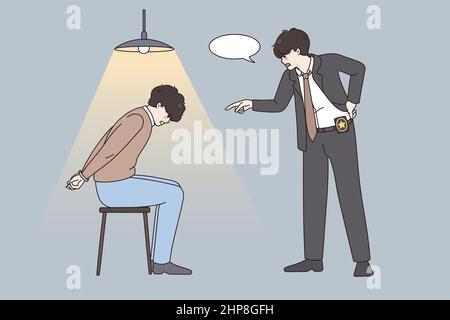 Policeman interrogate criminal suspect in police department Stock Vector