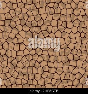 Dry ground parched soil, cracked earth texture. Vector pattern with cracks in brown beige colors. Stock Vector