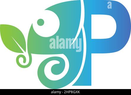 Letter P icon with chameleon logo  design template Stock Vector