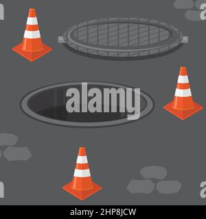Striped Red Traffic Cone Icon Isolated on White Background. Stock Vector