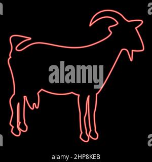 Neon goat red color vector illustration image flat style Stock Vector