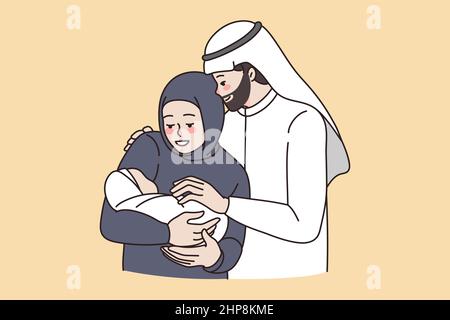 Happy Arabic family with newborn baby Stock Vector