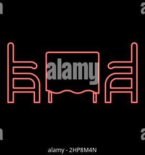 Neon table and two chair or armchair restaurant red color vector illustration image flat style Stock Vector