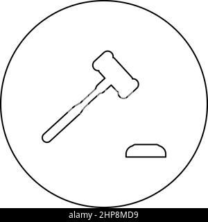 Gavel Hammer judge and anvil auctioneer concept icon in circle round black color vector illustration image outline contour line thin style Stock Vector