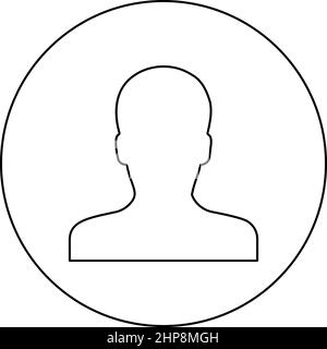 Avatar man face silhouette User sign Person profile picture male icon in circle round black color vector illustration image outline contour line thin style Stock Vector