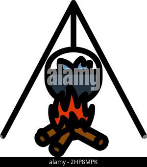 Icon Of Fire And Fishing Pot Stock Vector