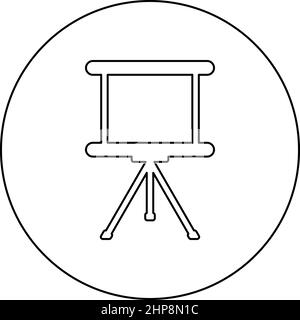 Board for presentations business screen billboard projector roller icon in circle round black color vector illustration image outline contour line thin style Stock Vector
