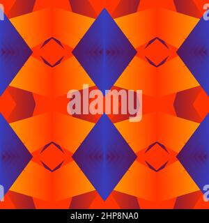 Geometric tile Floral patchwork seamless pattern vector illustration Neon gradient red blue colors Fashion abstract lines graphic design background Stripe pattern Futuristic art wallpaper mosaic Stock Vector