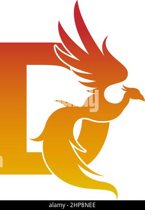 Letter D icon with phoenix logo design template Stock Vector
