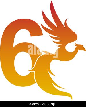 Number 6 icon with phoenix logo design template Stock Vector