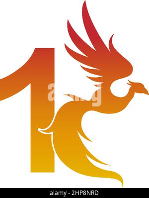 Number 1 icon with phoenix logo design template Stock Vector