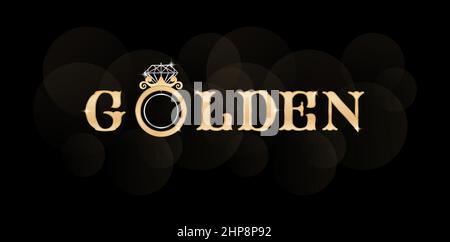 illustration of Golden typeface with Diamond ring, gold and silver colors design. applicable for banner, poster, background for jewelry and gemstone store. wedding anniversary symbol, 50th celebrate Stock Vector