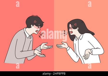 Furious couple scream at each other in fight Stock Vector