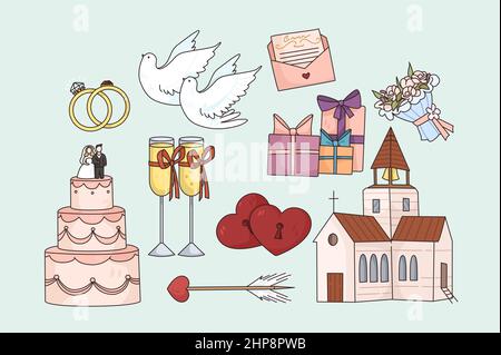 Set of wedding or marriage icons Stock Vector