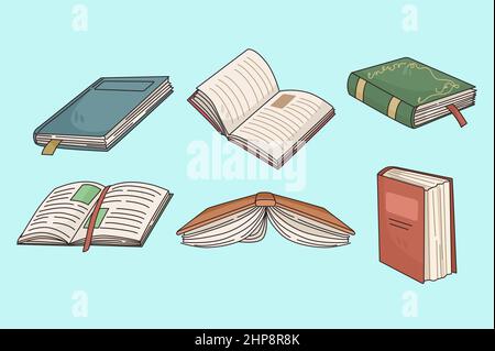 Colorful set of various classic paper books Stock Vector
