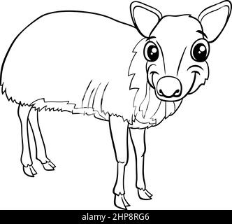 cartoon chevrotain animal character coloring book page Stock Vector