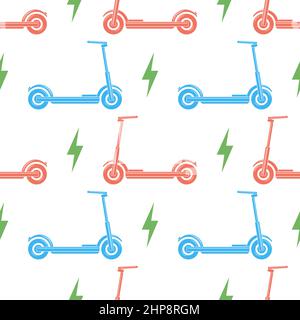 Electric Scooter Icon Isolated on White Background. Seamless Pattern Stock Vector
