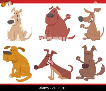 Cartoon illustration of funny dogs comic characters group indoor ...