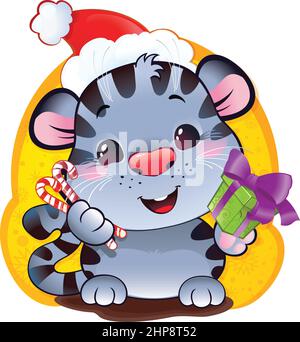 The Black Water Tiger - Symbol of Chinese Horoscope for New Year 2022.  Cute Symbol of Chinese Horoscope. Stock Vector