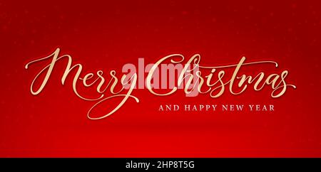 merry christmas and happy new year letter script font. Christmas banner with red background, applicable for greeting cards, invitation, sign and banners. Stock Vector