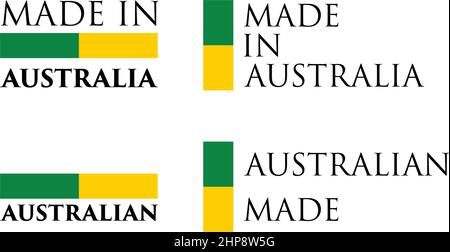 Simple Made in Australia / Australian label. Text with national colors arranged horizontal and vertical. Stock Vector