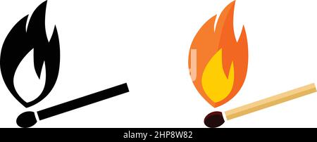 Simple burning match icon. Black and white, color version. Stock Vector