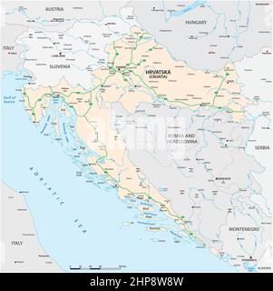 vector map of highways and main cities of Croatia Stock Vector