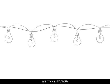 One line drawing of a Christmas garland with light bulbs. Stock Vector