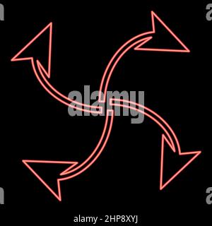 Neon four arrows loop from center red color vector illustration image flat style Stock Vector