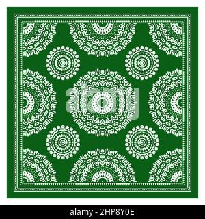 Bandana Shawl, Tablecloth Fabric Print, Silk Neck Scarf, Kerchief Design, Ornament Paisley, Square Pattern. Stock Vector