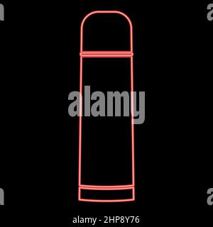 Neon thermos or vacuum flask red color vector illustration image flat style Stock Vector